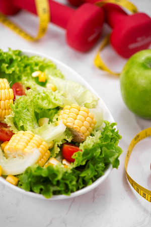 Healthy fitness meal with fresh salad. Diet concept.の写真素材