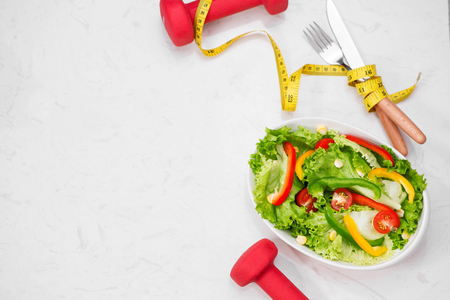 Healthy fitness meal with fresh salad. Diet concept.の写真素材