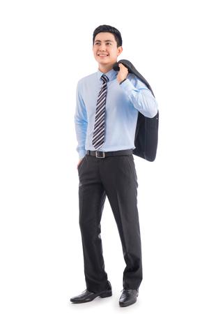 Full length of handsome asian businessman isolated on white backgroundの写真素材