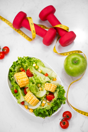 Healthy fitness meal with fresh salad. Diet concept.の写真素材