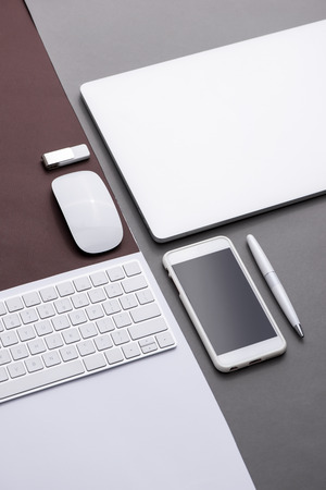 Set of black and white of office supplies and business gadgets.の写真素材