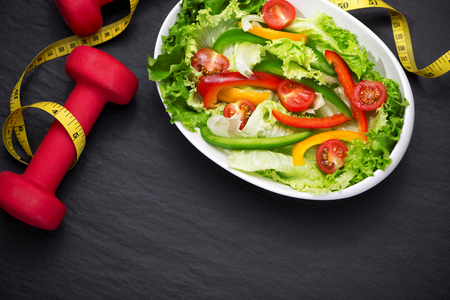 Healthy fitness meal with fresh salad. Diet concept.の写真素材