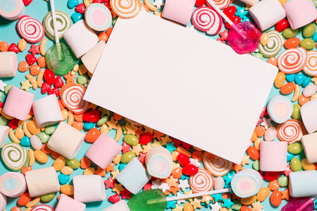 Colorful marshmallow candies and jellies as backgroundの写真素材