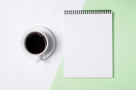 Business image. Pastel office desk table with laptop, and supplies. Top view with copy spaceの写真素材