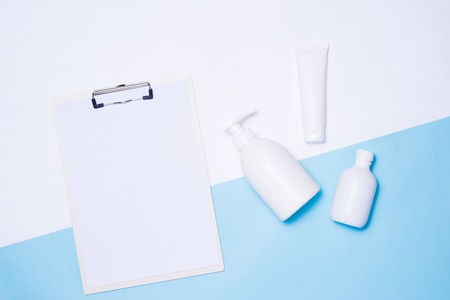 Cosmetics packaging spa and beauty set mock-up on color backgroundの写真素材