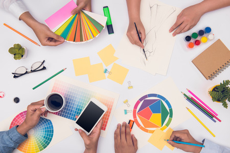 Concept of designer teamwork brainstorming planning meetingの写真素材