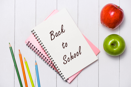 School stationery or office supplies on wood background.の写真素材