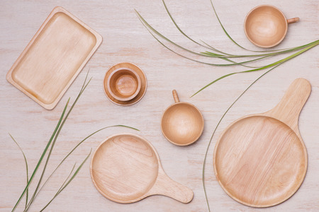 Design concept of mockup arious kitchenware utensils set on table.の写真素材