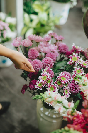 Bouquet decorate in front of flower shopの写真素材