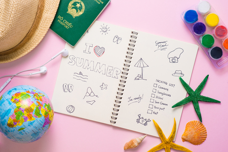 Open notebook with the route for your summer vacationの写真素材