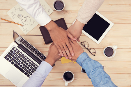 Collaboration connection team brainstorming inity. Teamwork stacking hand conceptの写真素材