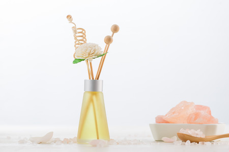 SPA Decoration. Spa composition with aromatherapy white.の写真素材