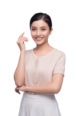 Pretty young Vietnamese girl standing. Naturally beautiful woman.の写真素材