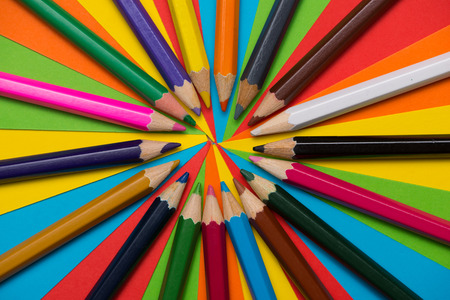 Colorful crayons. Many different colored pencils.の写真素材