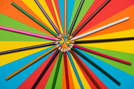 Colorful crayons. Many different colored pencils.の写真素材