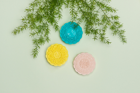 Chinese famous food. Mooncakes. Chinese pastries traditionally eaten during the Mid-Autumn Festivalの写真素材
