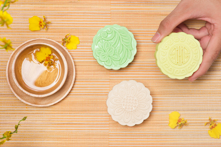 Delicious Chinese Traditional Snack Mooncake on the Table.の写真素材