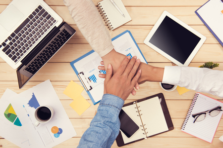 People in the office. Teamwork, team connect hands togetherness conceptの写真素材