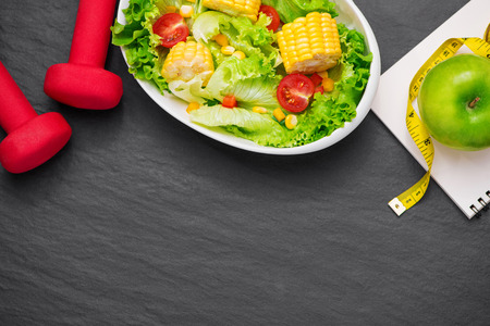 Healthy fitness meal with fresh salad. Diet concept.の写真素材