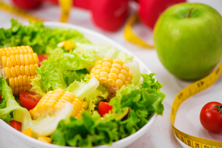 Healthy fitness meal with fresh salad. Diet concept.の写真素材