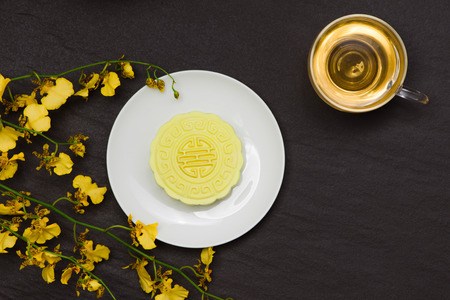 Delicious Chinese Traditional Snack Mooncake on the Table.の写真素材