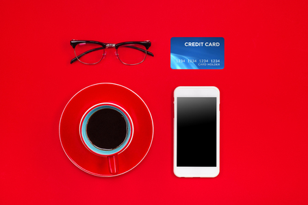 Holiday online shopping concept. View from above with copy spaceの写真素材