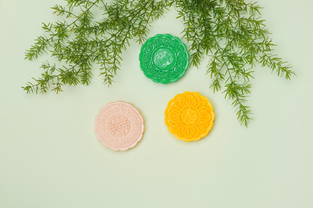 Chinese famous food. Mooncakes. Chinese pastries traditionally eaten during the Mid-Autumn Festivalの写真素材