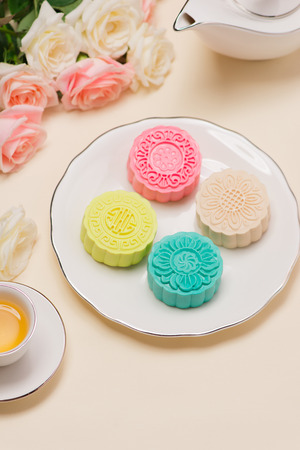 Delicious Chinese Traditional Snack Mooncake on the Table.の写真素材