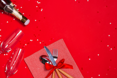 Christmas table place setting with copy spaceの写真素材