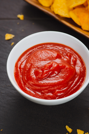 Bowl of tomato sauce or ketchup, closeupの写真素材