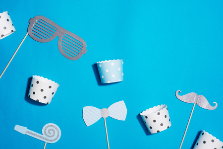 Birthday party background. Celebration concept. Flat lay.の写真素材