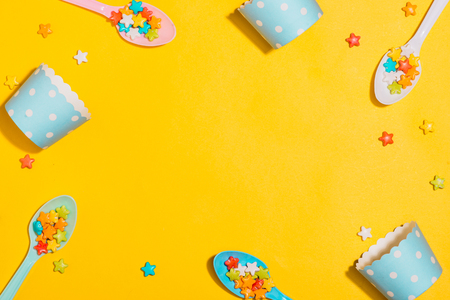 Birthday party background. Celebration concept. Flat lay.の写真素材