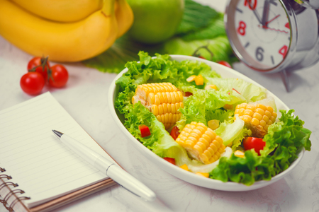 Healthy fitness meal with fresh salad. Diet concept.の写真素材
