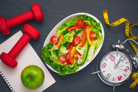 Healthy fitness meal with fresh salad. Diet concept.の写真素材