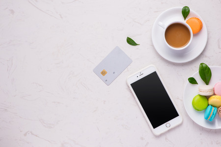 Online shopping concept. Smartphone with credit cardの写真素材