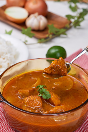 Homemade delicious chicken curry with coconut milk and spiesの写真素材