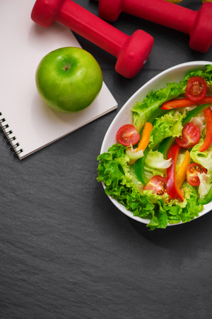 Healthy fitness meal with fresh salad. Diet concept.の写真素材