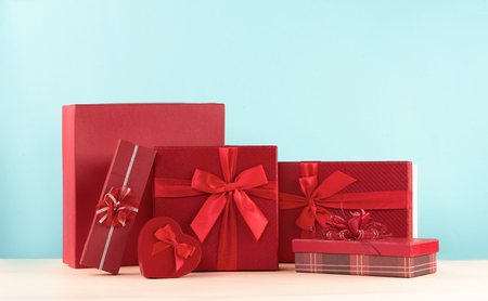 Gift box with red ribbon  for Valentine's Day.の写真素材