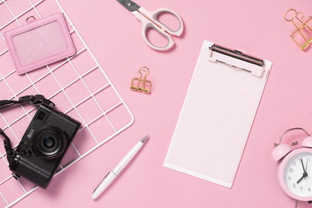 Top view note book and flowers on the desktop. For wedding planner conceptの写真素材