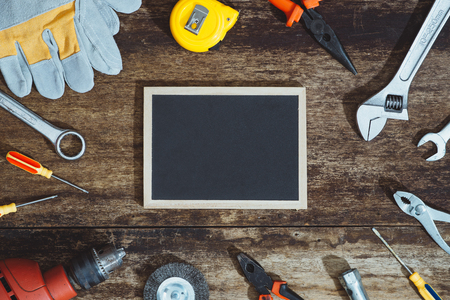 Labor day. Construction tools with copy spaceの写真素材