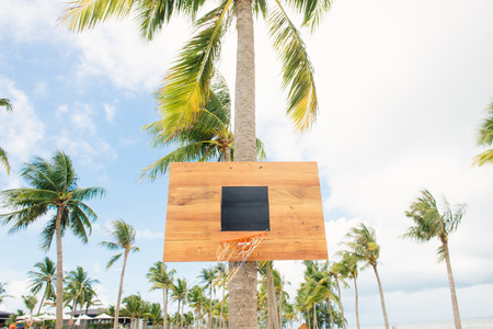 Basketball backboard on sunny sky blue day on the tropical beach