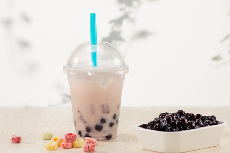 Homemade Boba Bubble Tea with candy and ice.の写真素材