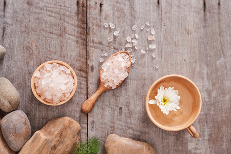 body care camomile cosmetic products on wooden desk backgroundの写真素材