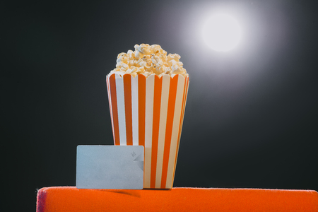 pop corn on armchair cinemaの写真素材