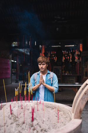 In Ho Chi Minh City, Vietnam, A bridge incense students an academic luck at Thien Hau Temple, Cholon, Ho Chi Minh City, Vietnam.の写真素材