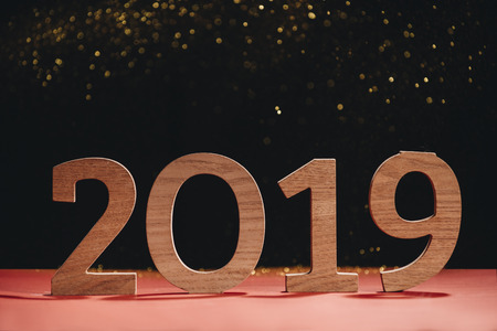 The number of wooden, 2019 Happy New Year. And decorations on New Year"s Day.の写真素材