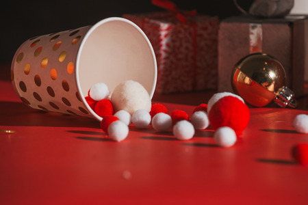 Creative Christmas tree made of paper on red background