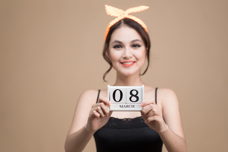 8 March. Portrait of asian girl with pretty smile.の写真素材