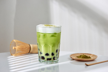 Homemade Tapioca pearl (boboa) green tea (Japanese matcha latte) - creamy and yummy with pretty look