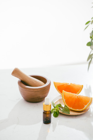 Citrus oil orange natural over bright backgroundの写真素材